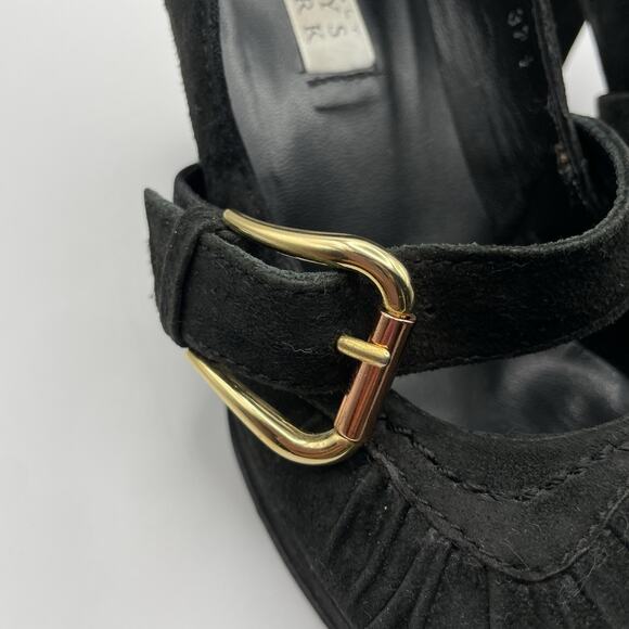 Barneys New York Size 7 Suede Leather Mary Jane Heels Black Y2K Chunky Shoes - Picture 3 of 10